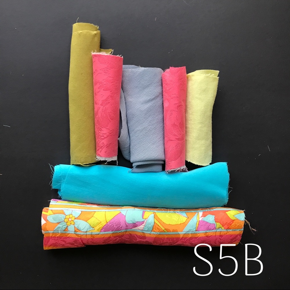 7pc vintage silk and linen remnants for slow stitch or textile art and crafts